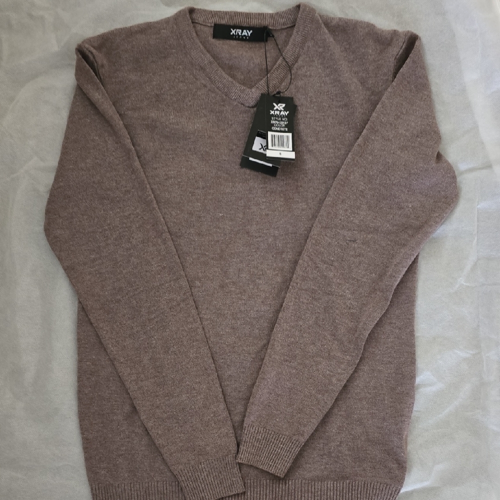 Men’s V-Neck Knit Sweater in Taupe